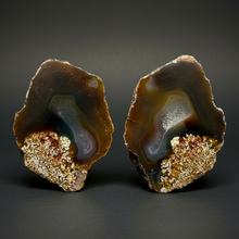 Load image into Gallery viewer, High-Grade Indonesian Sumatra Agate Pair – Vibrant Banded Chalcedony with Rich Color Zoning | Ethical Lapidary &amp; Collector Display Specimens

