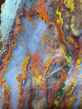 Load image into Gallery viewer, PREMIUM DISPLAY or LAPIDARY SLAB • Moroccan “Dream Landscape Jagate” (Purple, Teal, Red, Green, Red, Yellow &amp; Orange Moss Plume Agate + Jasper) Stone • Double Sided • High Atlas Mountains • Unpolished
