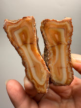 Load image into Gallery viewer, High-Grade Indonesian Sumatra Agate Pair – Vibrant Banded Chalcedony with Rich Color Zoning | Ethical Lapidary &amp; Collector Display Specimens
