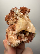 Load image into Gallery viewer, Shiny Peach Stilbite on Druzy Red Heulandite – High-Grade Collector Mineral Specimen from India
