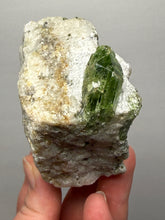 Load image into Gallery viewer, Electric Green Diopside on Quartz – Collector Mineral Specimen (Gilgit-Baltistan) Pakistan
