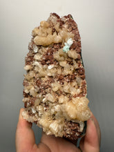 Load image into Gallery viewer, LG Shiny Peach Stilbite and Mint Green Apophyllite on Druzy Red Heulandite – High-Grade Collector Mineral Specimen from India
