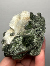 Load image into Gallery viewer, Electric Green Diopside on Quartz – Collector Mineral Specimen (Gilgit-Baltistan) Pakistan
