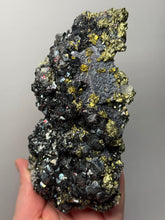 Load image into Gallery viewer, 6.1” New Find: Huanzala Mine Peru Sphalerite + Chalcopyrite + Apatite + Calcite + Quartz | Collector Display Specimen
