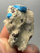 Load image into Gallery viewer, Rare Electric Blue Pentagonite on Druzy Matrix – Collector Mineral Specimen | India
