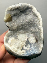 Load image into Gallery viewer, 3.7” Clear Apophyllite + Golden Calcite on Druzy Blue Chalcedony Stalactites— Deccan Traps, Maharashtra, India
