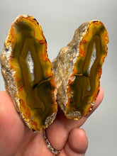 Load image into Gallery viewer, High-Grade Indonesian Sumatra Agate Pair – Vibrant Banded Chalcedony with Rich Color Zoning | Ethical Lapidary &amp; Collector Display Specimens
