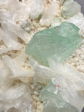 Load image into Gallery viewer, High-Grade Gemmy Green Apophyllite on White Stilbite  | Deccan Traps, Maharashtra, India
