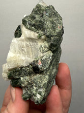 Load image into Gallery viewer, Electric Green Diopside on Quartz – Collector Mineral Specimen (Gilgit-Baltistan) Pakistan
