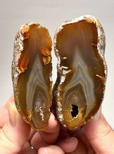 Load image into Gallery viewer, Indonesian Sumatra Agate Pair – Vibrant Banded Chalcedony with Rich Color Zoning | Ethical Lapidary &amp; Collector Display Specimens
