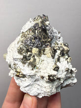 Load image into Gallery viewer, 3.8” New Find: Huanzala Mine Peru Sphalerite + Chalcopyrite + Apatite + Calcite + Quartz | Collector Display Specimen
