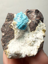 Load image into Gallery viewer, Rare Electric Blue Pentagonite on Druzy Matrix – Collector Mineral Specimen | India

