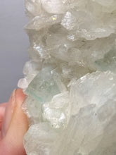 Load image into Gallery viewer, High-Grade Gemmy Green Apophyllite on White Stilbite  | Deccan Traps, Maharashtra, India
