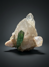 Load image into Gallery viewer, Blue Indicolite &amp; Mint Green Tourmaline on Quartz Matrix – Pegmatite Mineral Specimen from Pakistan
