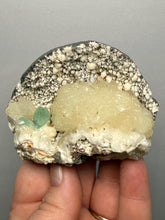 Load image into Gallery viewer, High-Grade Gemmy Green Apophyllite on White Stilbite  | Deccan Traps, Maharashtra, India
