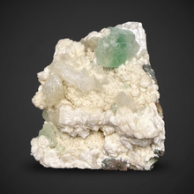Load image into Gallery viewer, High-Grade Gemmy Green Apophyllite on White Stilbite  | Deccan Traps, Maharashtra, India
