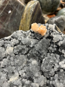 Black Druzy Chalcedony with Stilbite Bows, from India