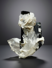 Load image into Gallery viewer, Dark Green Cap Stak Nala Tourmaline and Quartz with Flower Cleavelandite Matrix – Haramosh Mountains, Pakistan

