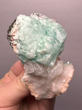 Load image into Gallery viewer, High-Grade Gemmy Green Apophyllite on White Stilbite  | Deccan Traps, Maharashtra, India
