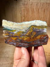 Load image into Gallery viewer, PREMIUM DISPLAY or LAPIDARY SLAB • Moroccan “Dream Landscape Jagate” (Purple, Teal, Red, Green, Red, Yellow &amp; Orange Moss Plume Agate + Jasper) Stone • Double Sided • High Atlas Mountains • Unpolished
