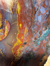 Load image into Gallery viewer, PREMIUM DISPLAY or LAPIDARY SLAB • Moroccan “Dream Landscape Jagate” (Purple, Teal, Red, Green, Red, Yellow &amp; Orange Moss Plume Agate + Jasper) Stone • Double Sided • High Atlas Mountains • Unpolished
