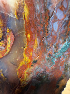 PREMIUM DISPLAY or LAPIDARY SLAB • Moroccan “Dream Landscape Jagate” (Purple, Teal, Red, Green, Red, Yellow & Orange Moss Plume Agate + Jasper) Stone • Double Sided • High Atlas Mountains • Unpolished