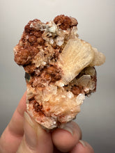 Load image into Gallery viewer, Shiny Peach Stilbite on Druzy Red Heulandite – High-Grade Collector Mineral Specimen from India
