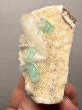 Load image into Gallery viewer, High-Grade Gemmy Green Apophyllite on White Stilbite  | Deccan Traps, Maharashtra, India
