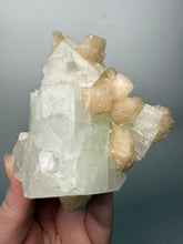Load image into Gallery viewer, High-Grade Light Green Apophyllite on Pink Stilbite Zeolite | Indian Collector Mineral Specimen
