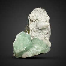 Load image into Gallery viewer, High-Grade Gemmy Green Apophyllite on White Stilbite  | Deccan Traps, Maharashtra, India
