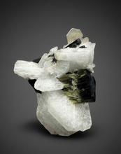 Load image into Gallery viewer, Dark Green Cap Stak Nala Tourmaline on Cleavelandite Matrix – Haramosh Mountains, Pakistan
