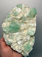 Load image into Gallery viewer, High-Grade Gemmy Green Apophyllite on White Stilbite  | Deccan Traps, Maharashtra, India
