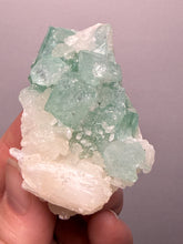Load image into Gallery viewer, High-Grade Gemmy Green Apophyllite on White Stilbite  | Deccan Traps, Maharashtra, India
