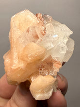 Load image into Gallery viewer, Gemmy Peach Stilbite Flower + Apophyllite on Red Heulandite — Maharashtra, India

