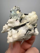 Load image into Gallery viewer, Dark Green Cap Stak Nala Tourmaline and Aquamarine on Cleavelandite Matrix – Haramosh Mountains, Pakistan
