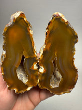 Load image into Gallery viewer, High-Grade Indonesian Sumatra Agate Pair – Vibrant Banded Chalcedony with Rich Color Zoning | Ethical Lapidary &amp; Collector Display Specimens
