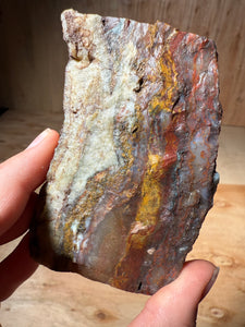 PREMIUM DISPLAY or LAPIDARY SLAB • Moroccan “Dream Landscape Jagate” (Purple, Teal, Red, Green, Red, Yellow & Orange Moss Plume Agate + Jasper) Stone • Double Sided • High Atlas Mountains • Unpolished