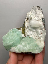 Load image into Gallery viewer, High-Grade Gemmy Green Apophyllite on White Stilbite  | Deccan Traps, Maharashtra, India
