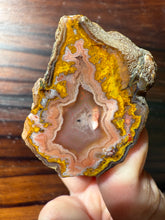 Load image into Gallery viewer, Rare Moroccan Pink &amp; Yellow Plume Agate Collected by Indigenous Nomads | Ancient Beauty from the Sahara
