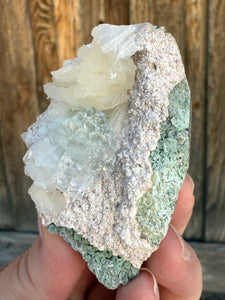 Light Mint Green (Disco Ball) Radial Apophyllite + White Stilbite on Green Heulandite Zeolite • Maharashtra, India