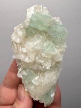 Load image into Gallery viewer, High-Grade Gemmy Green Apophyllite on White Stilbite  | Deccan Traps, Maharashtra, India
