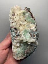 Load image into Gallery viewer, High-Grade Gemmy Green Apophyllite on White Stilbite  | Deccan Traps, Maharashtra, India
