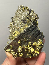Load image into Gallery viewer, 4” New Find: Huanzala Mine Peru Sphalerite + Chalcopyrite + Apatite + Calcite + Quartz | Collector Display Specimen
