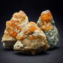 Load image into Gallery viewer, Hessonite Garnet Cluster on Matrix – Thumbnail Collector Specimen from Pakistan | High-Grade Orange-Red Garnet Crystals
