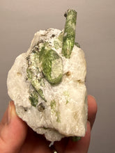Load image into Gallery viewer, Electric Green Diopside on Quartz – Collector Mineral Specimen (Gilgit-Baltistan) Pakistan
