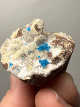 Load image into Gallery viewer, Rare Electric Blue Pentagonite on Druzy Matrix – Collector Mineral Specimen | India
