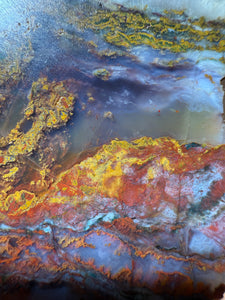 PREMIUM DISPLAY or LAPIDARY SLAB • Moroccan “Dream Landscape Jagate” (Purple, Teal, Red, Green, Red, Yellow & Orange Moss Plume Agate + Jasper) Stone • Double Sided • High Atlas Mountains • Unpolished