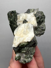 Load image into Gallery viewer, Electric Green Diopside on Quartz – Collector Mineral Specimen (Gilgit-Baltistan) Pakistan
