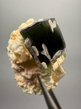 Load image into Gallery viewer, Dark Green Cap Stak Nala Tourmaline and Cleavelandite – Haramosh Mountains, Pakistan | Thumbnail Specimen
