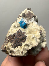 Load image into Gallery viewer, Rare Electric Blue Pentagonite on Druzy Matrix – Collector Mineral Specimen | India
